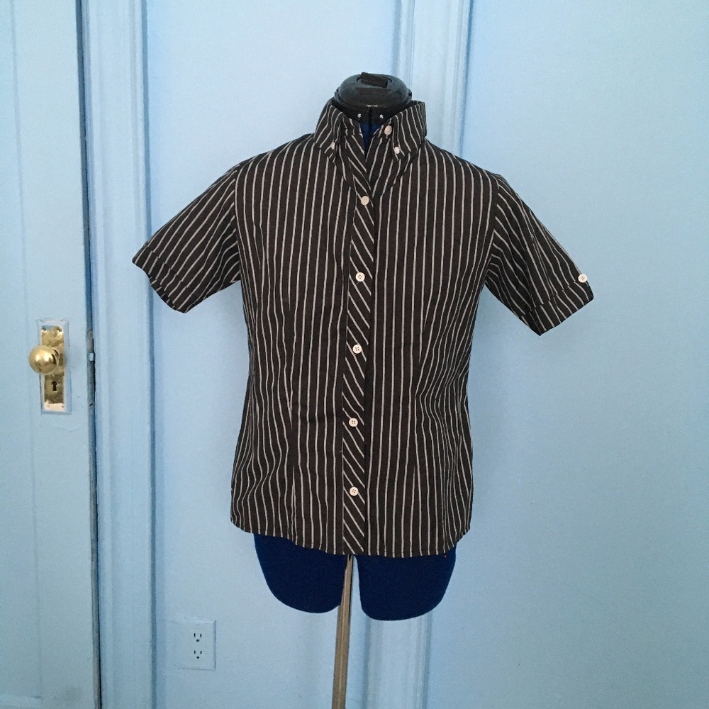 Vertical Stripped Button Down Shirt (3 Finger Col… - image 1